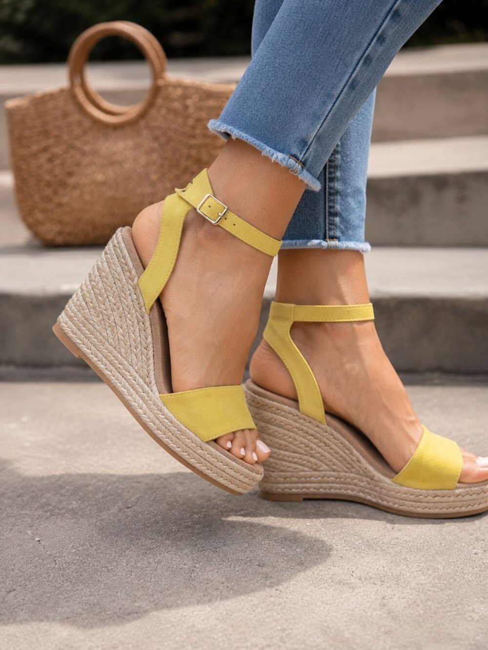 🩷. #681. Yellow Espadrille Wedge Sandals Women’s Summer Platform Heels Ankle St